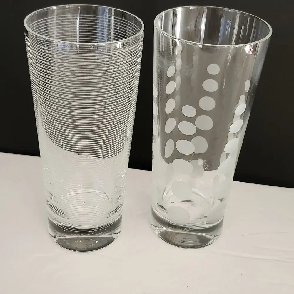 Vtg 2 Mikasa Cheers Highball Etched Glasses Pin Stripes & Dots New Y2K